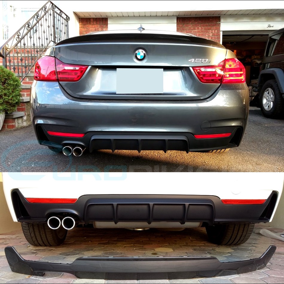 NINTE Rear Diffuser for 2014-2020 BMW 4 Series F32 F33 F36 420i 420d 428i 430i M Performance Gloss Black Single Exhaust Two Outlet Lower Bumper Lip 