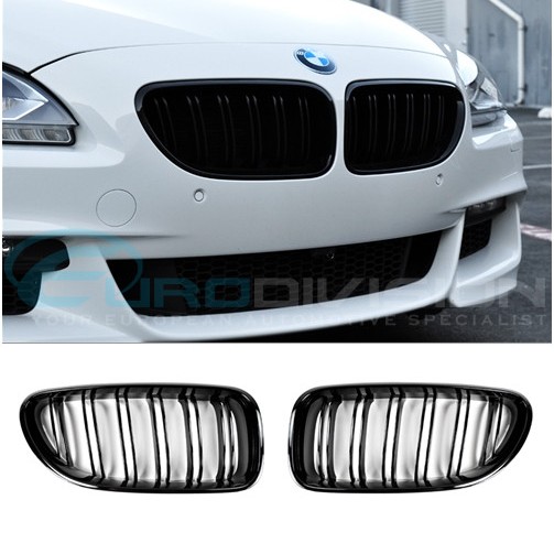 BMW Gloss Black M6 Double Slats Front Grilles for F06 F12 F13 with emblem holder